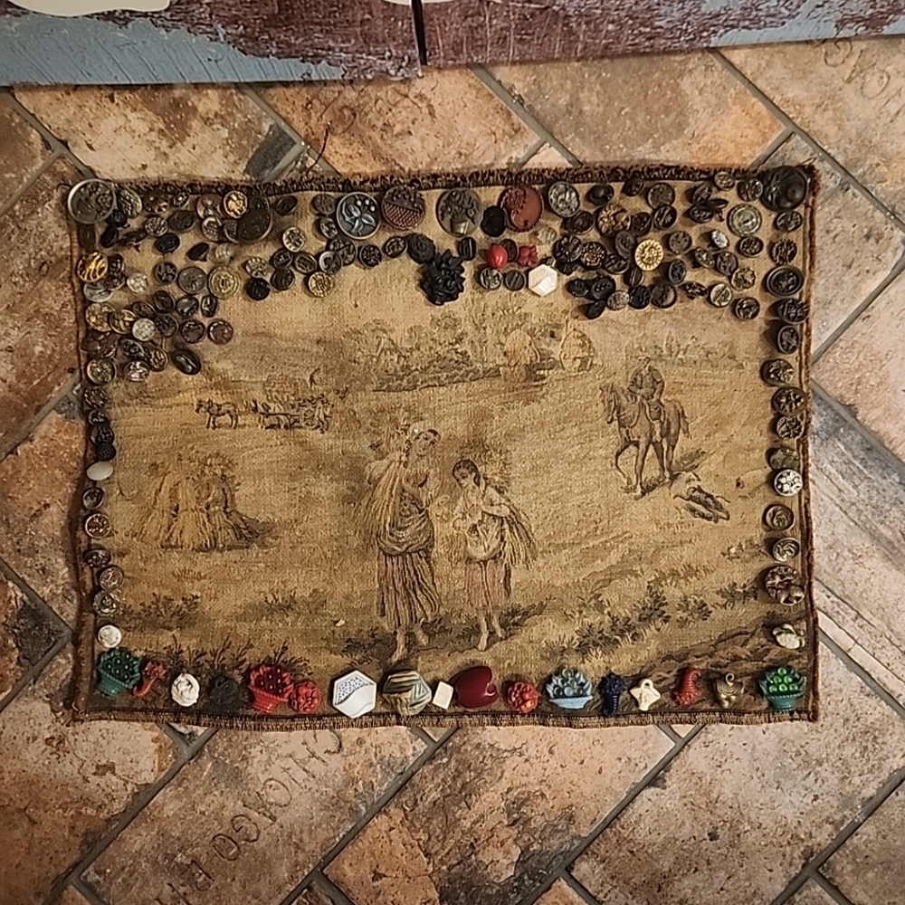 Antique Tapestry With Antique Buttons Sewn On To It